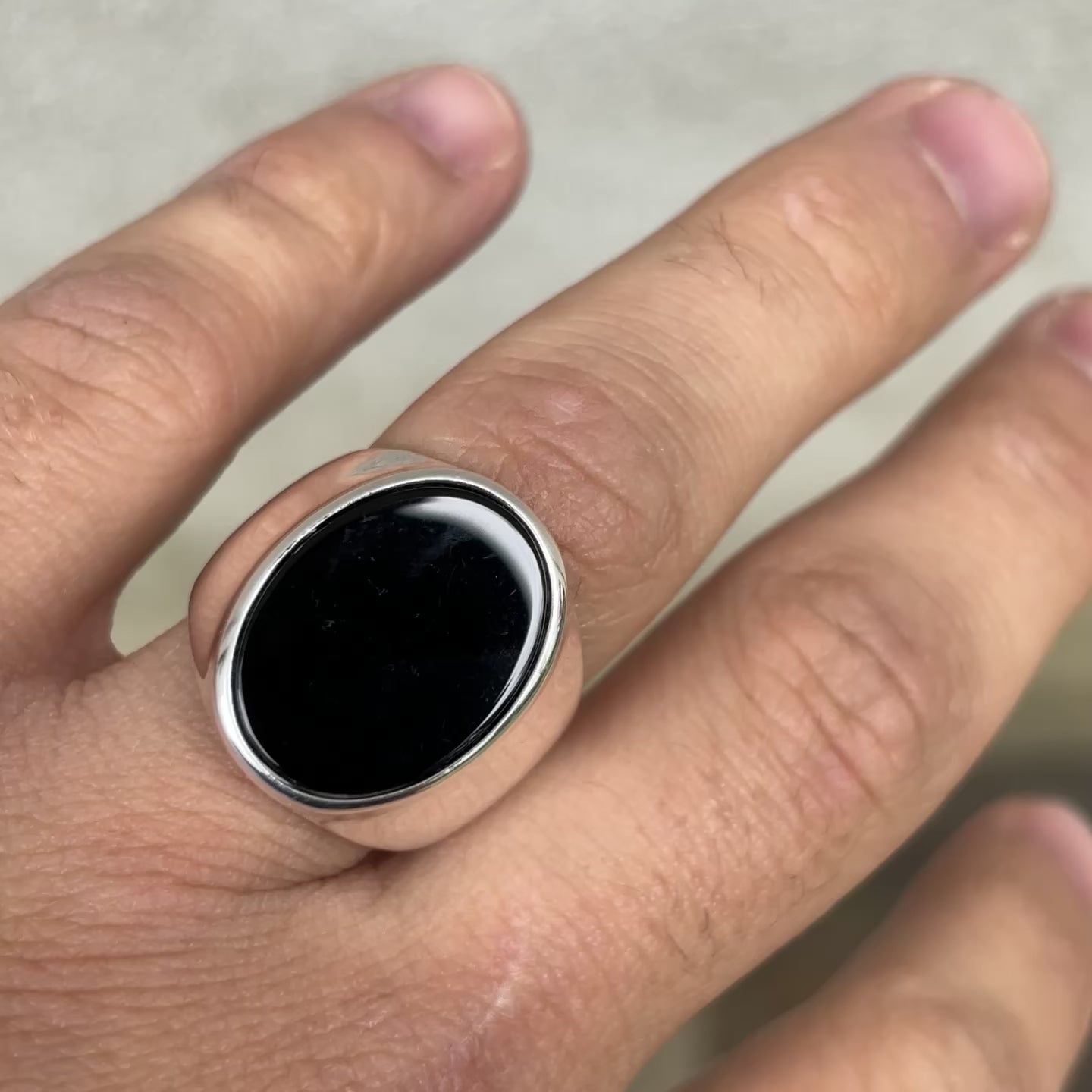 925 Sterling Silver Oval Black Onyx Ring