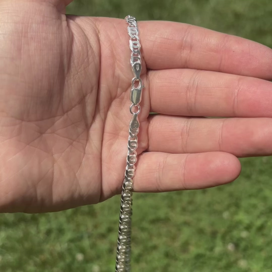 Charger la vidéo: Chaîne œil de tigre de 5,5 mm. Chaîne homme en argent sterling 925 véritable.