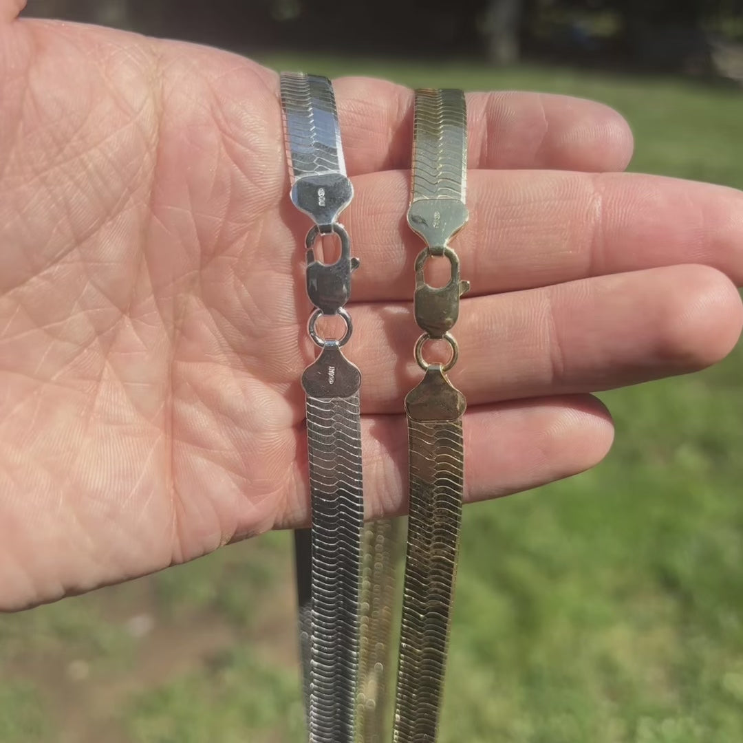925 Sterling Silver 9mm Herringbone Chain Necklace