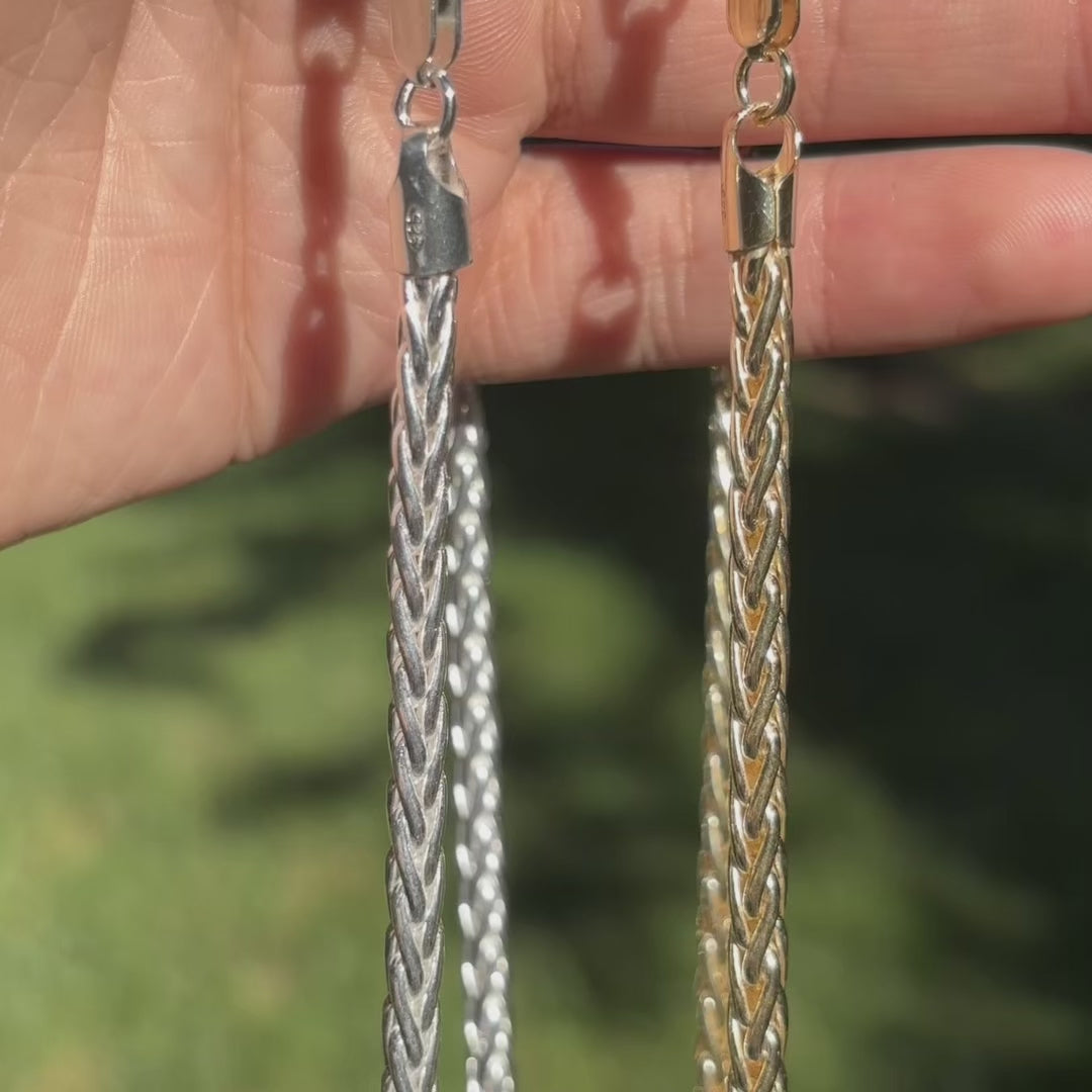 Load video: 5mm diamond cut 925 sterling silver rope chains. Rope chains are great mens chains for everyday wear.