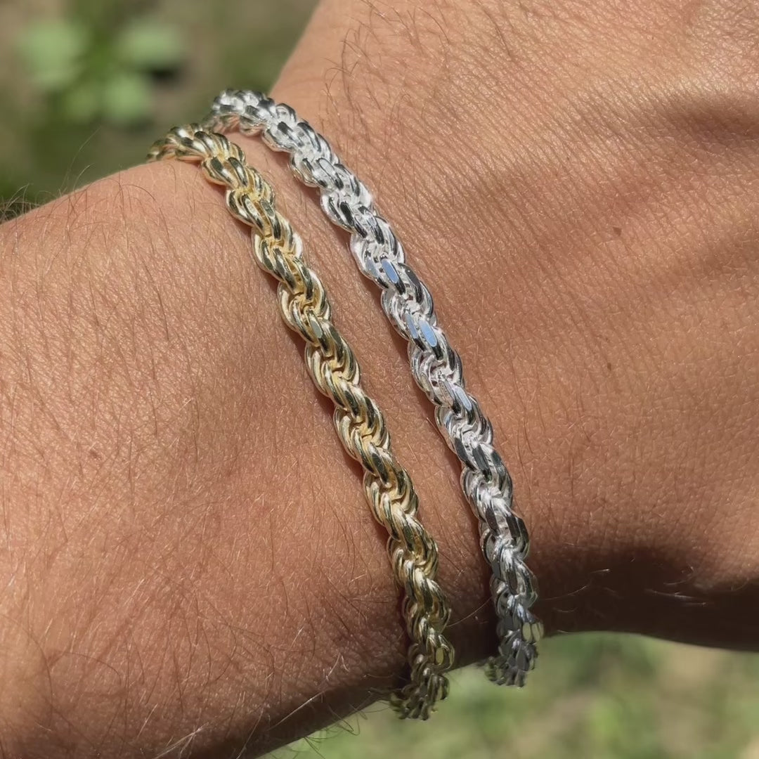 Load video: 5mm diamond cut 925 sterling silver rope chains. Rope chains are great mens chains for everyday wear.