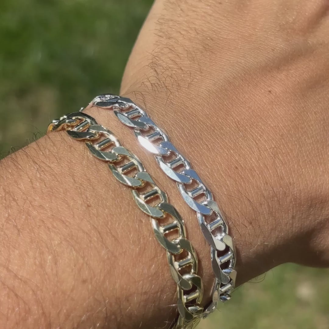 Load video: 8mm mariner bracelet for men available in silver or gold. Handmade Italian bracelet for men.