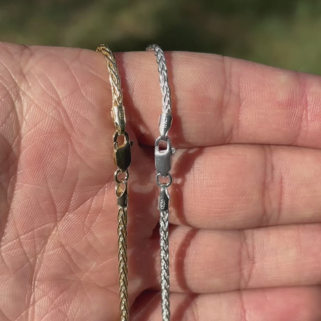 925 Sterling Silver 2mm Wheat Chain Necklace
