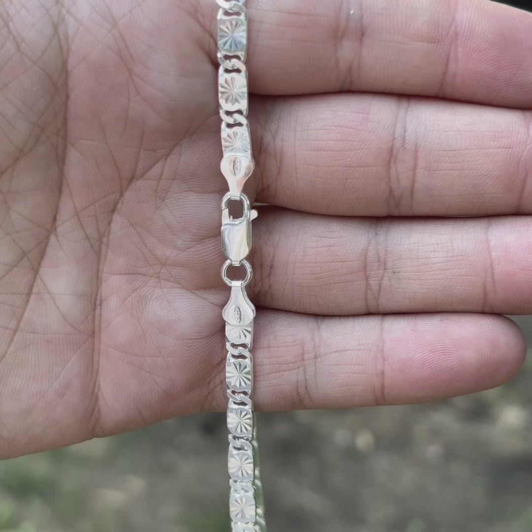 Load video: 5mm natural 925 sterling silver Valentino link chain. Handmade in Italy.