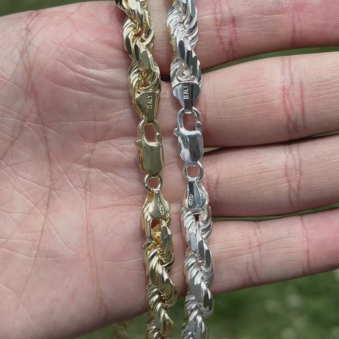 Collier en argent sterling 925 avec chaîne en corde taillée en diamant de 8 mm