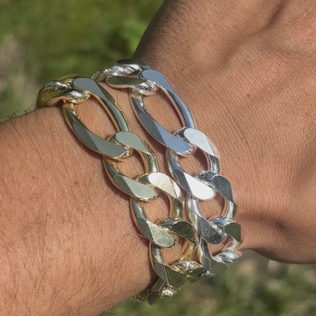 Bracelet Figaro en argent sterling 925 de 15 mm