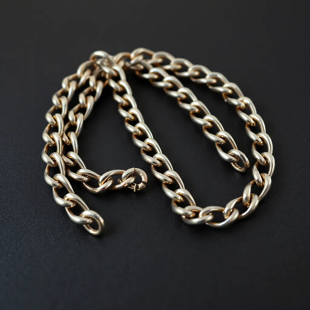 Polished Cuban link chains in different thicknesses on a dark matte background with soft lighting