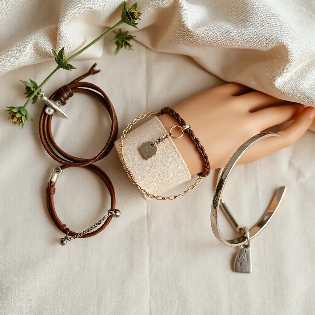 Multiple versatile bracelets on a neutral background with soft daylight and varied bracelet styles for easy comparison.