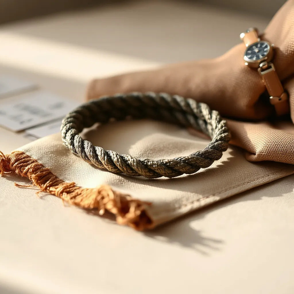 Timeless rope bracelet with braided metal texture shown on a wrist against a neutral background