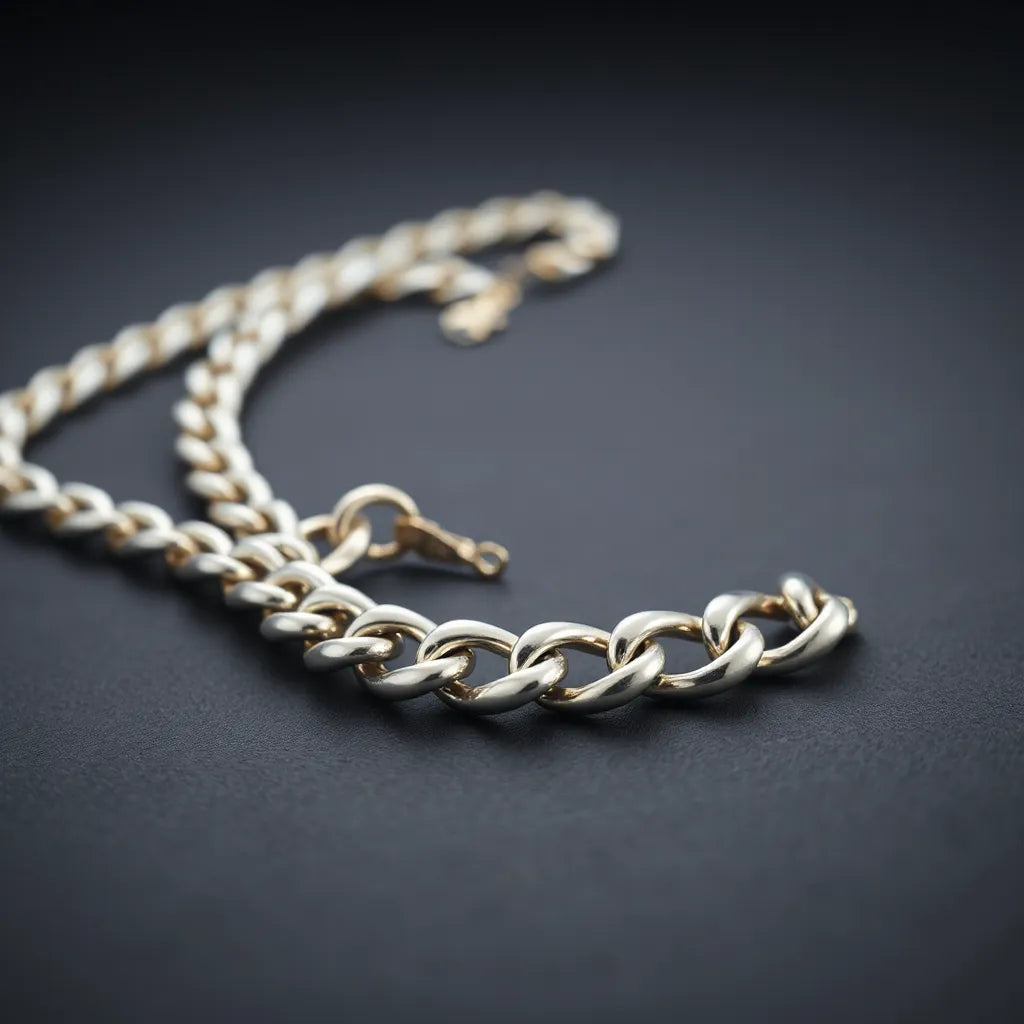 Polished Cuban link chain jewelry with interlocking links displayed under soft studio lighting