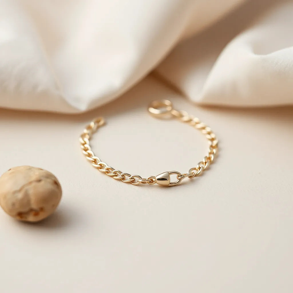 Polished figaro chain necklace with clasp detail on a neutral studio background