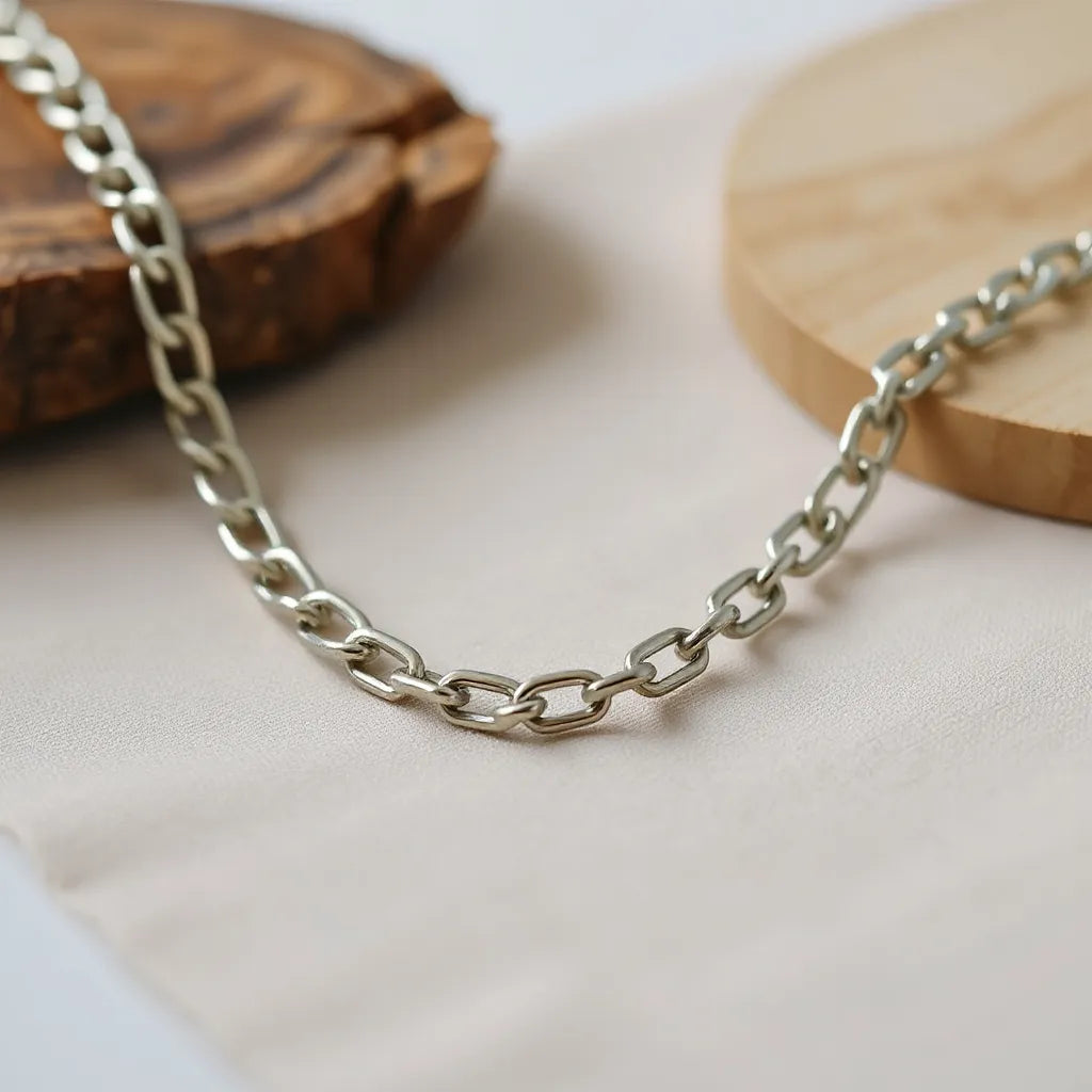 Franco chain necklace with visible link texture resting on neutral fabric