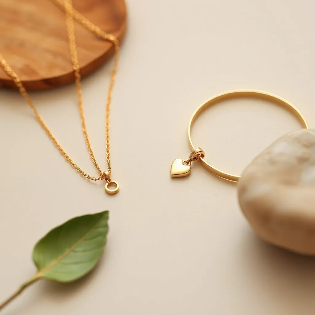 Assorted 14k gold vermeil necklace and bracelet set with warm highlights on a neutral background