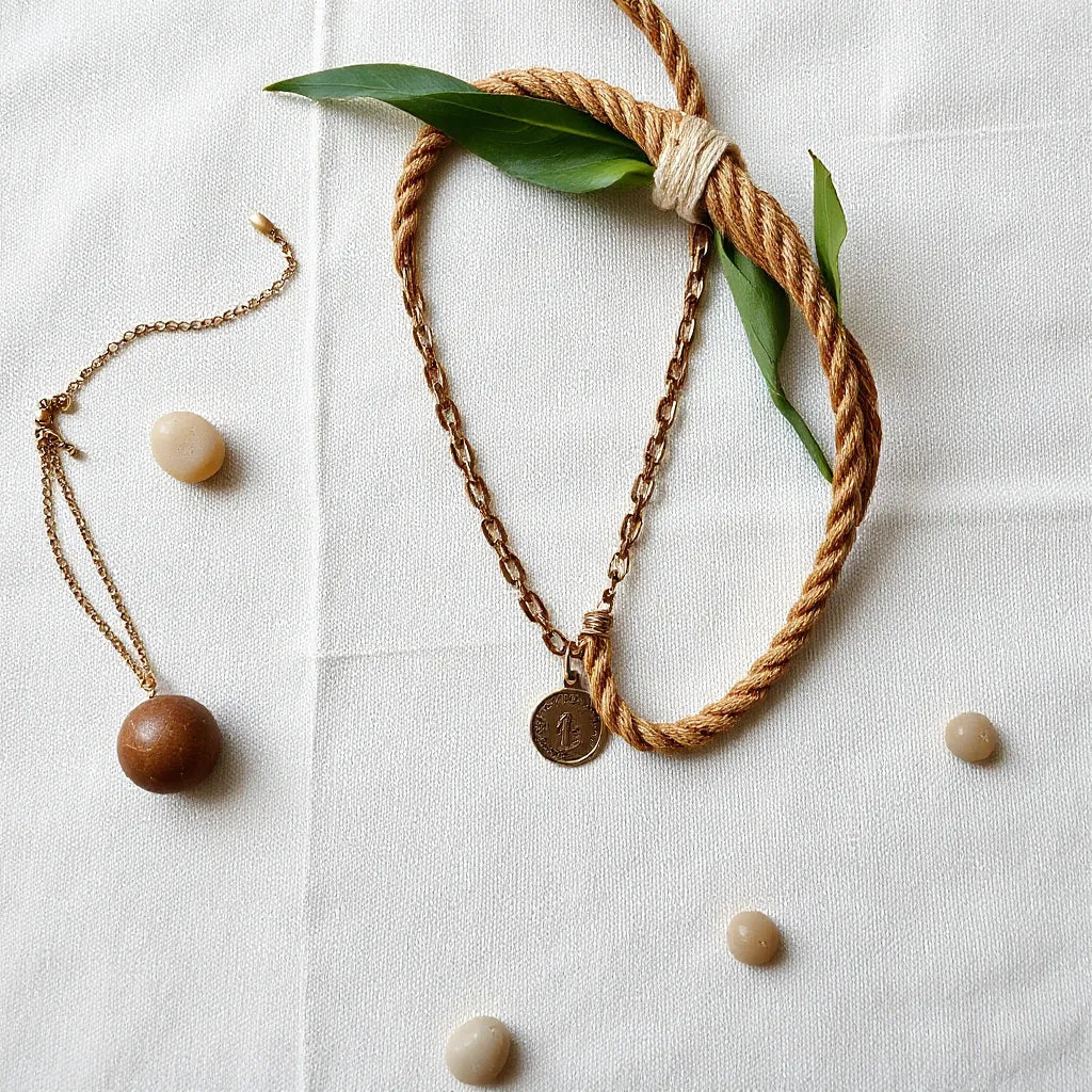 Rope chain necklace with visible twisted links on a neutral fabric background