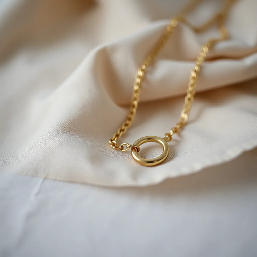 Figaro chain necklace with detailed links on light fabric background under soft natural lighting