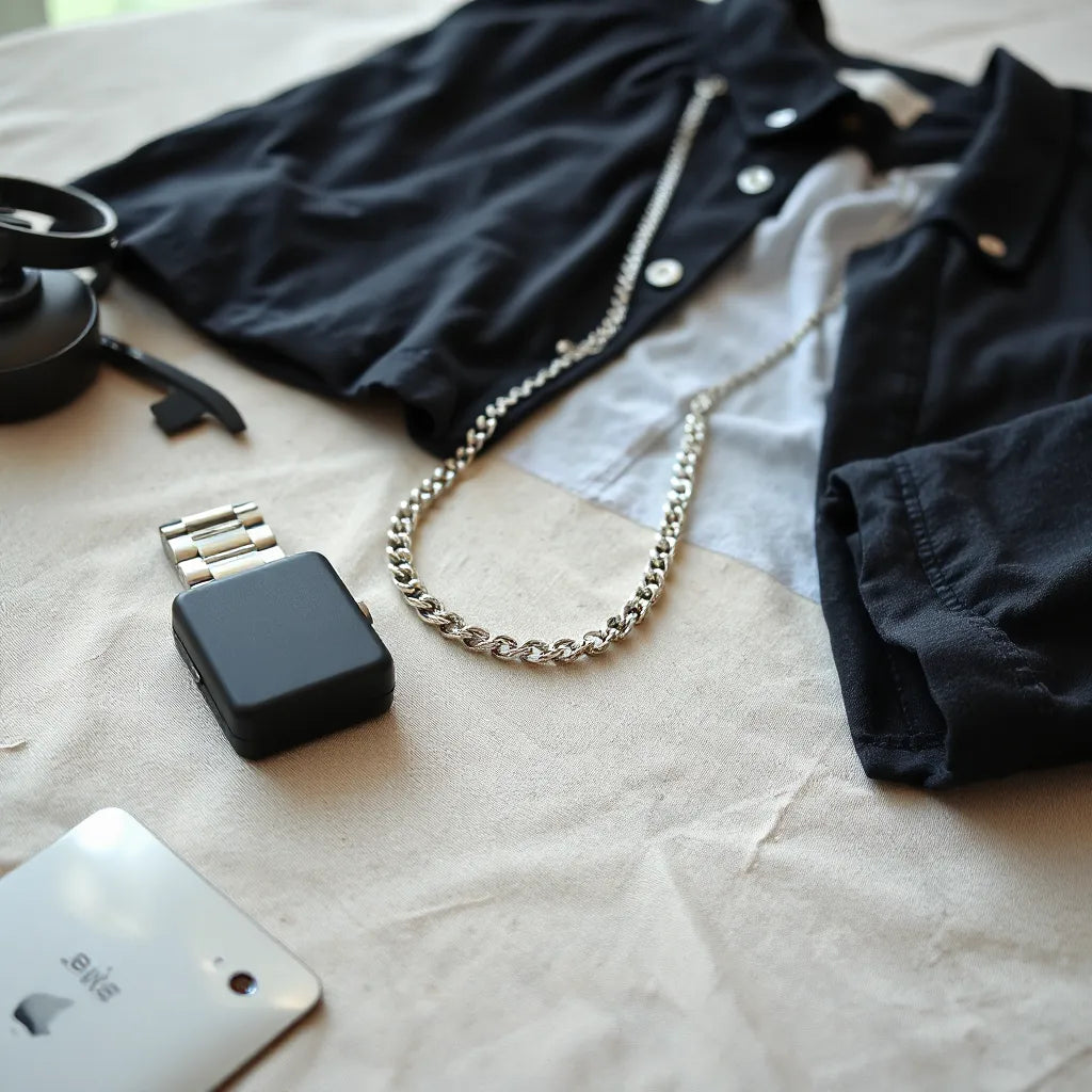 Mens silver chain necklace on neutral fabric with soft light and subtle styling for everyday wear