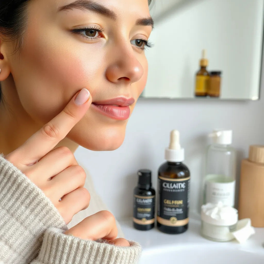Person applying a gentle fragrance-free moisturizer to calm sensitive skin