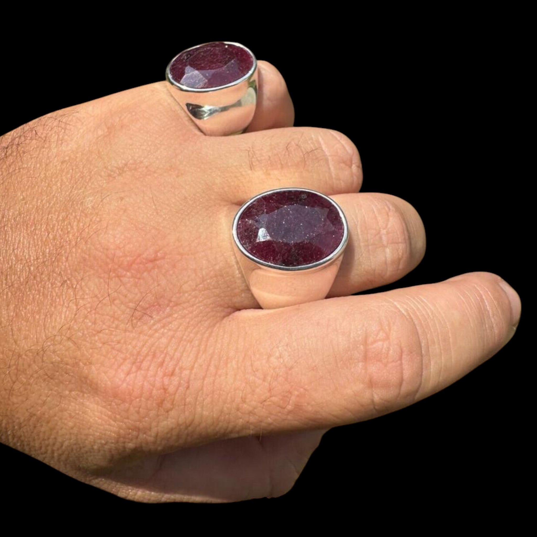 925 Sterling Silver 18ct NATURAL Red Ruby Oval Stone Ring