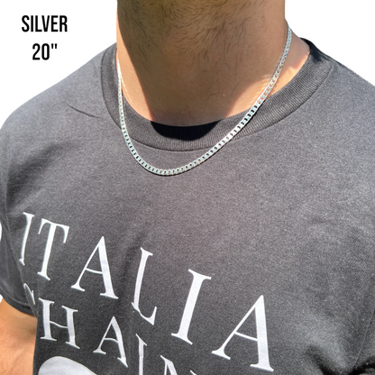 Collier en argent sterling 925 avec chaîne gourmette carrée de 4 mm 