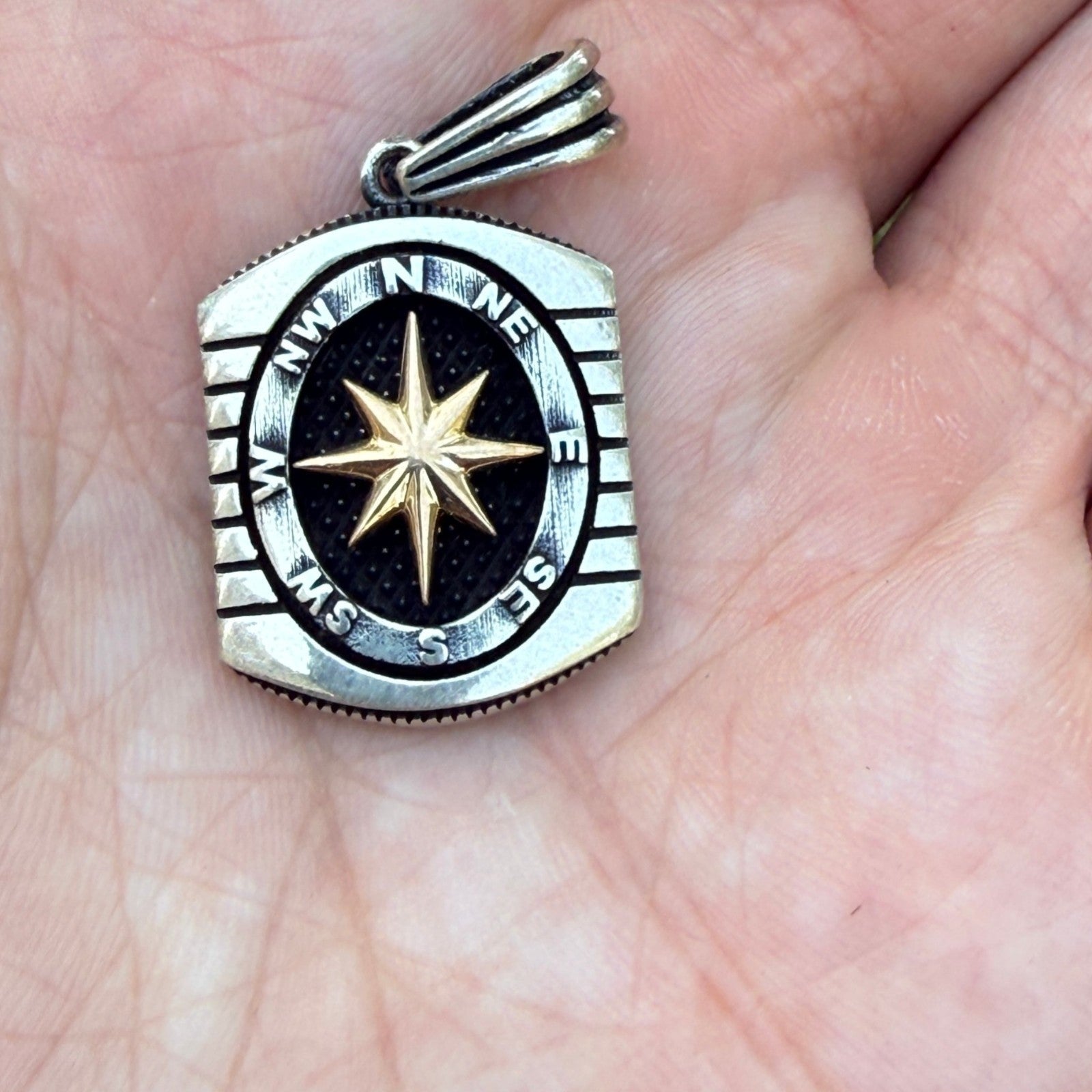 925 Sterling Silver Compass Pendant