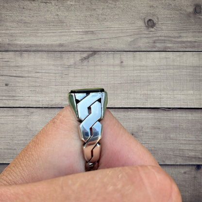 925 Sterling Silver Black Onyx Stone Cuban Ring