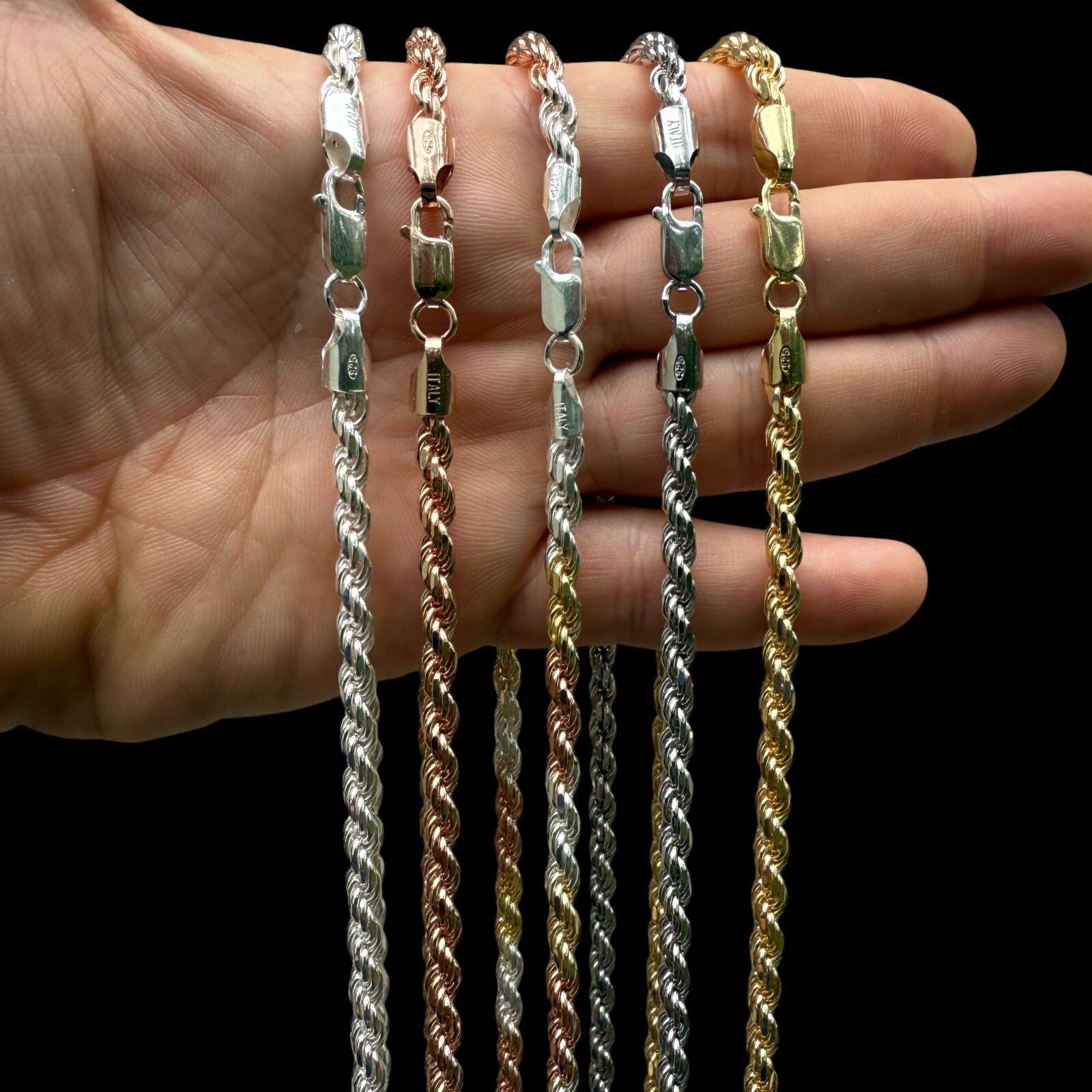 925 Sterling Silver 5mm Diamond Cut Rope Chain Necklace