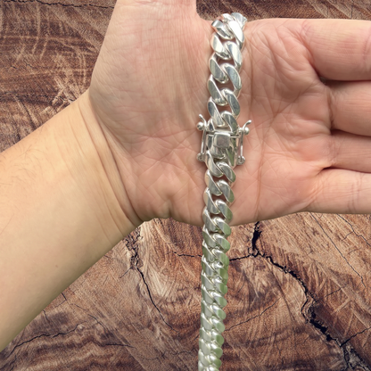 18mm Miami Cuban Chain Necklace - Real Solid 999 Fine Silver HANDMADE IN ITALY
