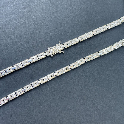925 Sterling Silver 6mm Byzantine W. Box Clasp Chain Necklace