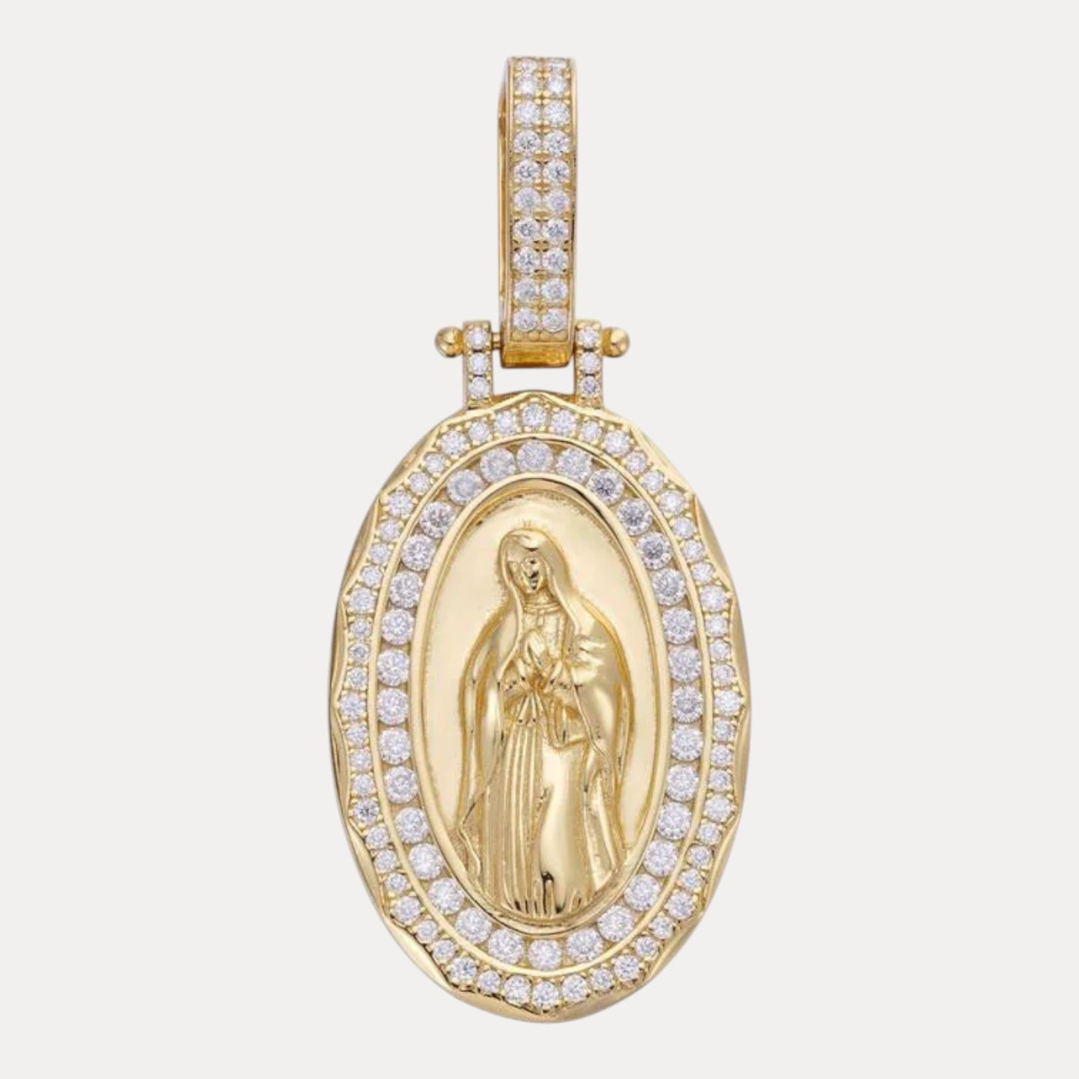 925 Sterling Silver Virgin Mary Medallion Pendant With Moissanite