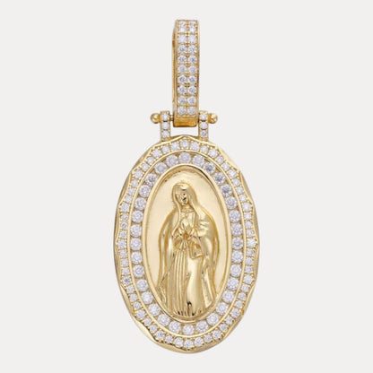 925 Sterling Silver Virgin Mary Medallion Pendant With Moissanite