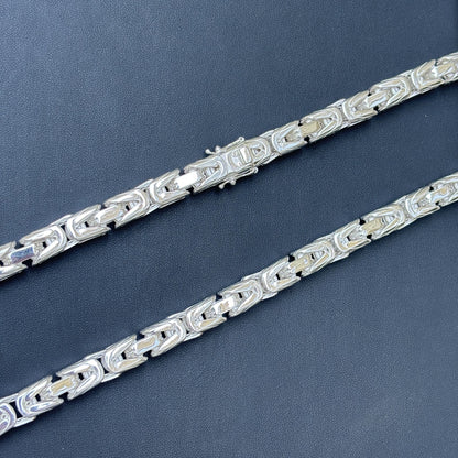 925 Sterling Silver 10mm Byzantine W. Box Clasp Chain Necklace
