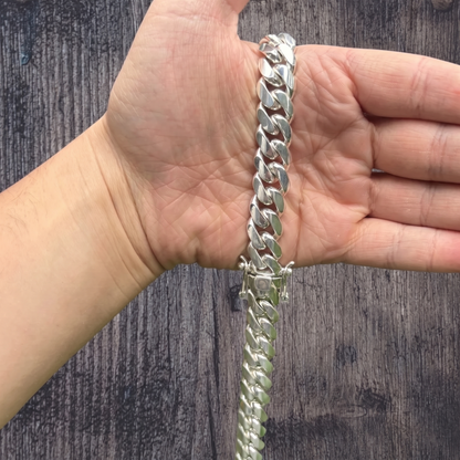16mm Miami Cuban Chain Necklace - Real Solid 999 Fine Silver HANDMADE IN ITALY