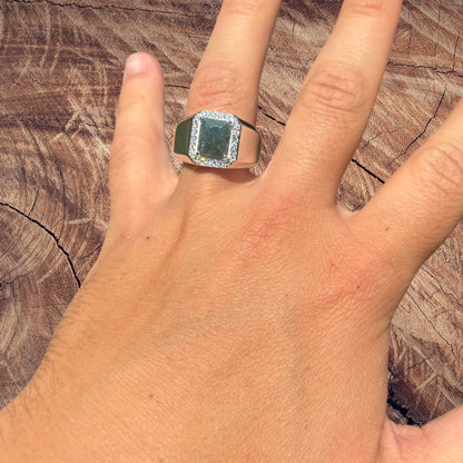 925 Sterling Silver Green Emerald Stone Ring With Moissanite