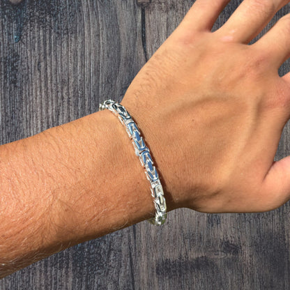 925 Sterling Silver 5mm Byzantine W. Box Clasp Bracelet
