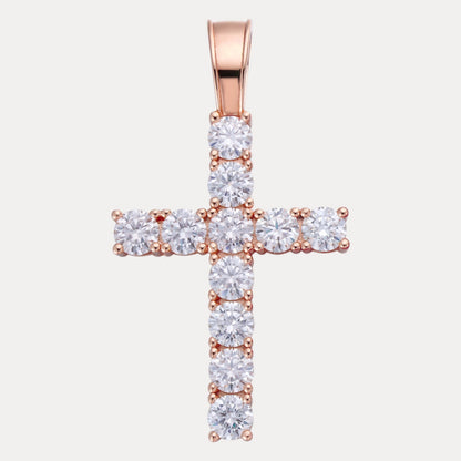 925 Sterling Silver Small Tennis Cross Pendant With Moissanite - X-Large
