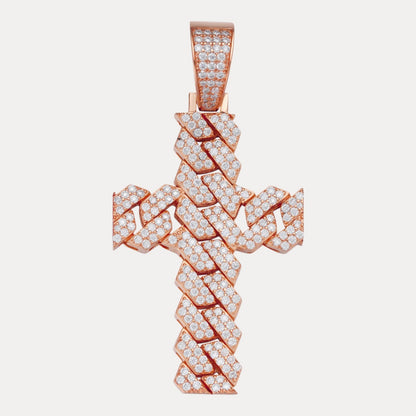 925 Sterling Silver Cuban Prong Cross With Moissanite - Large