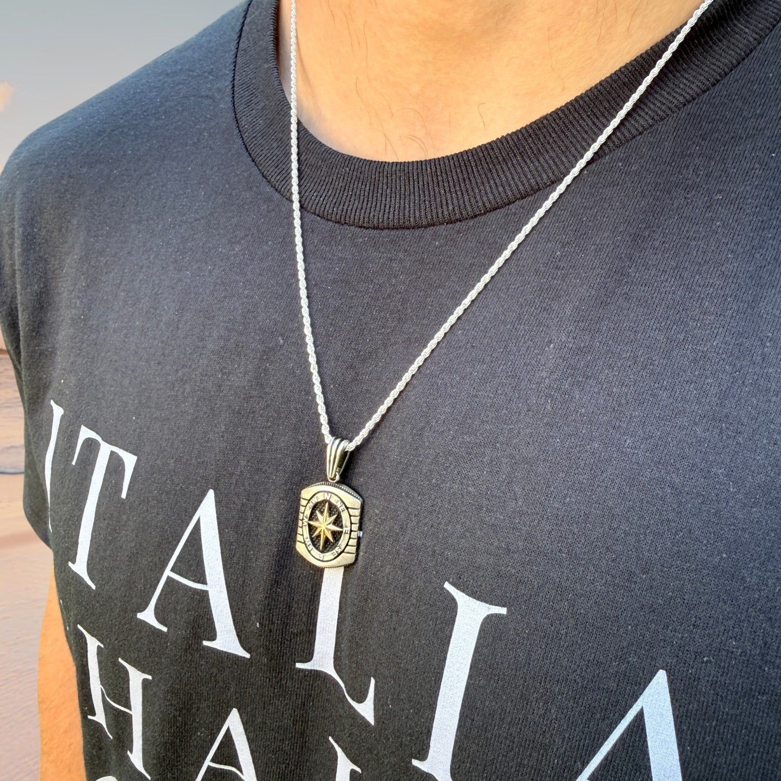 925 Sterling Silver Compass Pendant