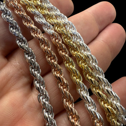 925 Sterling Silver 5mm Diamond Cut Rope Chain Necklace