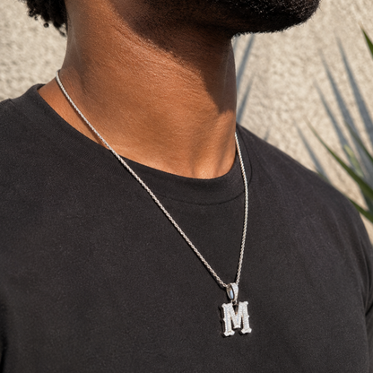 925 Sterling Silver Baguette Letter Pendant With Moissanite