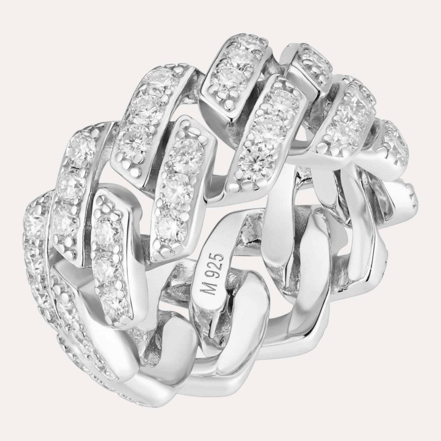 11.5mm 925 Sterling Silver Prong Miami Cuban Ring With Moissanite