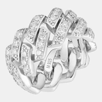 11.5mm 925 Sterling Silver Prong Miami Cuban Ring With Moissanite