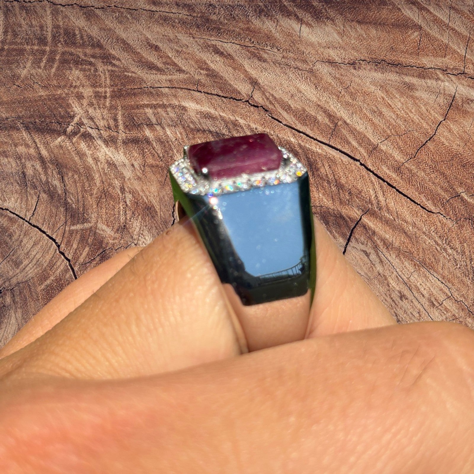 925 Sterling Silver Red Ruby Stone Ring With Moissanite