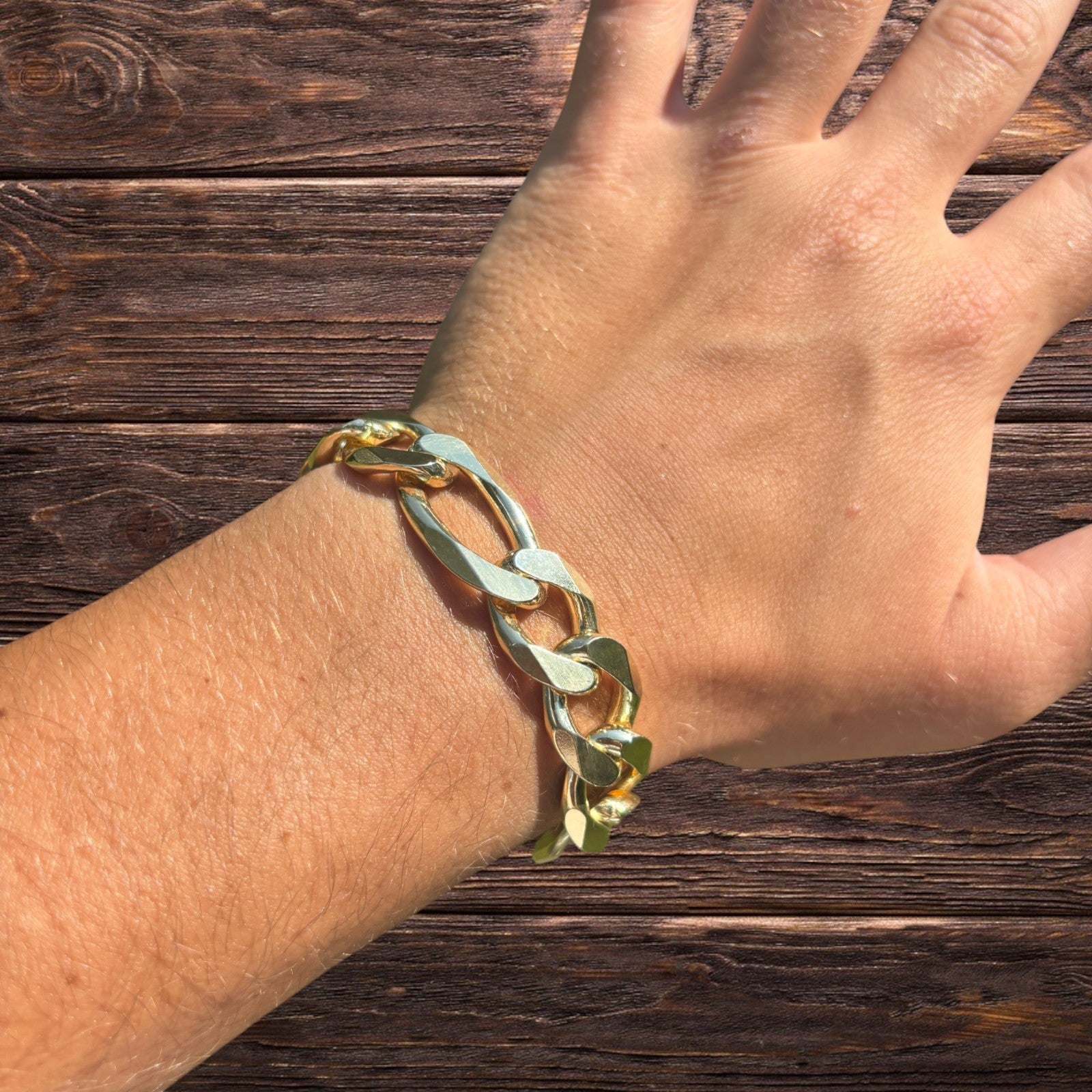 Bracelet Figaro en argent sterling 925 de 15 mm