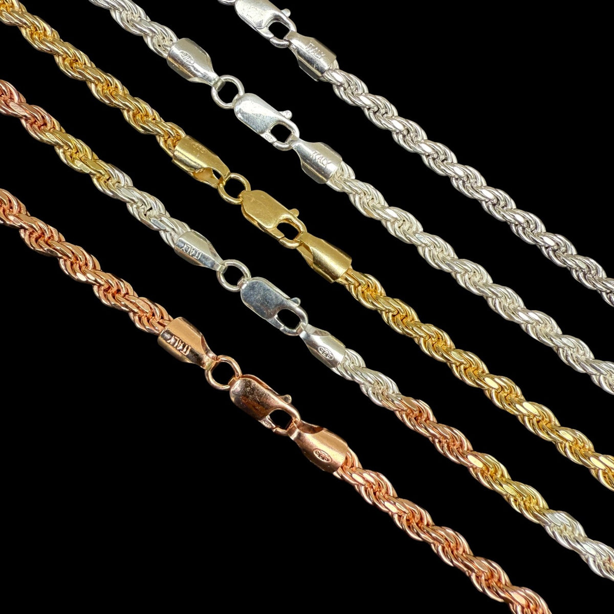 925 Sterling Silver 5mm Diamond Cut Rope Chain Necklace – ITALIA Chains