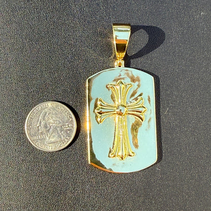 925 Sterling Silver Cross Hearts Dog Tag Pendant - Large