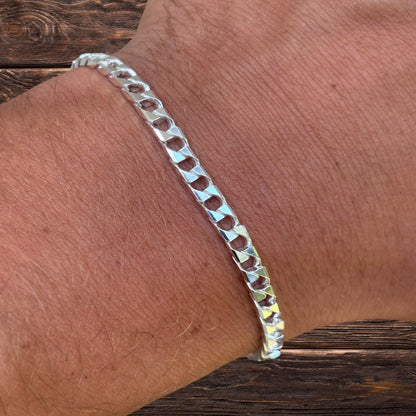 Bracelet gourmette carré en argent sterling 925 de 4 mm 