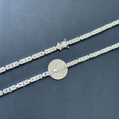 925 Sterling Silver 5mm Byzantine W. Box Clasp Chain Necklace