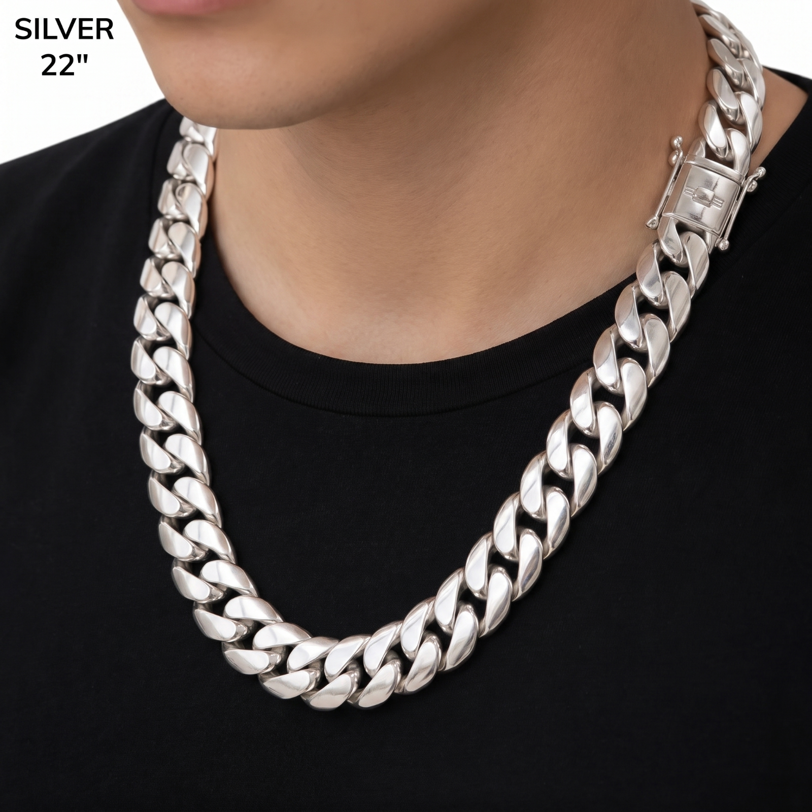 18mm Miami Cuban Chain Necklace - Real Solid 999 Fine Silver HANDMADE IN ITALY