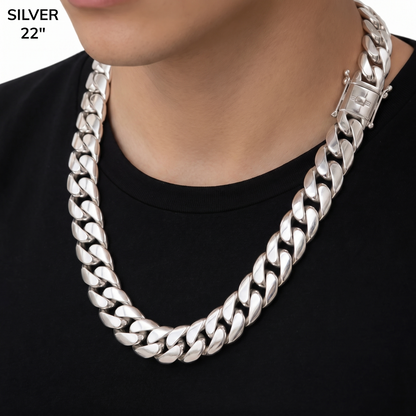 18mm Miami Cuban Chain Necklace - Real Solid 999 Fine Silver HANDMADE IN ITALY