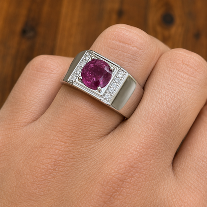 925 Sterling Silver Round Red Ruby Stone Ring With Moissanite